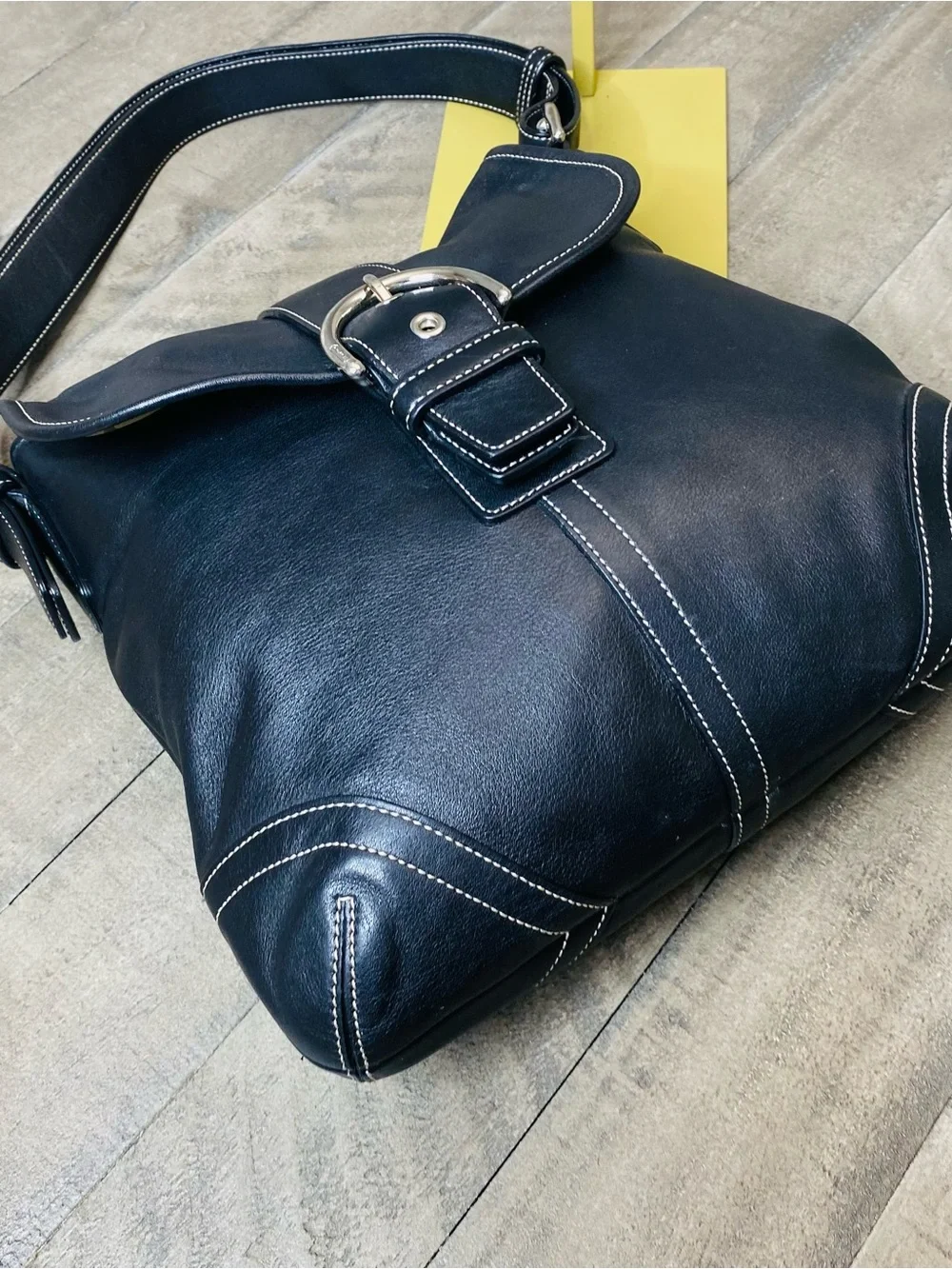 Vintage Coach Y2K Soho Black Leather Buckle Flap Shoulder Hobo Bag